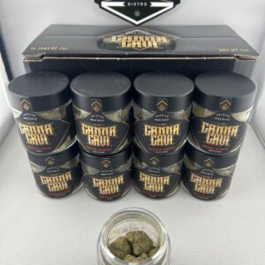 Close-up of Canna Cavi Moonrocks 1LB cannabis buds with sparkling trichomes