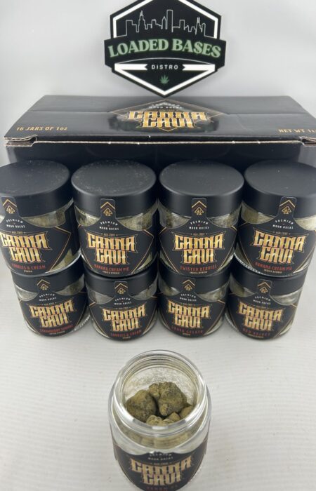 Close-up of Canna Cavi Moonrocks 1LB cannabis buds with sparkling trichomes