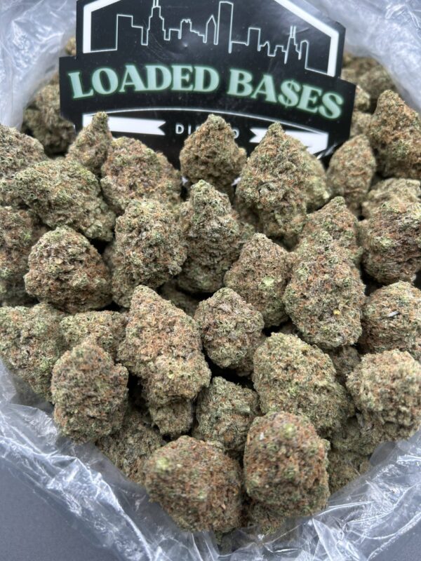 Frosty Dreams cannabis flower buds with frosty trichomes