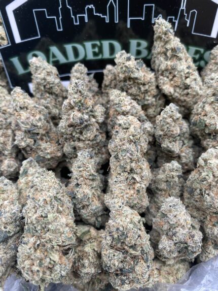 Grape Haze cannabis flower with purple-tinged dense buds and sparkling trichomes