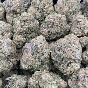 Gumbo cannabis flower hybrid buds with sweet bubblegum flavor and frosty trichomes.