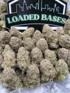 Gumbo Runtz cannabis flower hybrid buds with sweet bubblegum flavor and frosty trichomes.