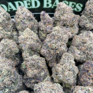 Mochilato cannabis flower with frosty trichomes and colorful buds