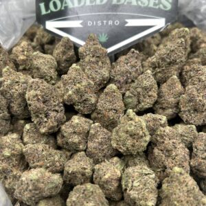 Obama Runtz cannabis flower with frosty trichomes and vibrant colors