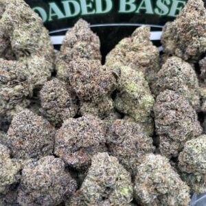 Rainbow Gelato cannabis buds with colorful frosty trichomes