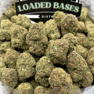 Wedding Cake hybrid cannabis flower with frosty trichomes and sweet aroma