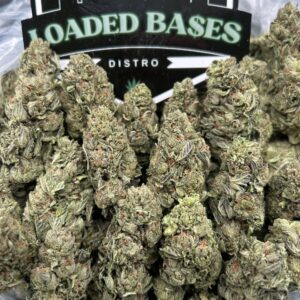 Wedding Pie cannabis flower with frosty trichomes and fruity dessert-like aroma