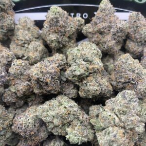 White Guava cannabis flower with tropical aroma and frosty trichomes